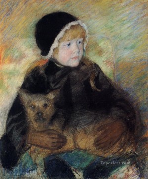 メアリー・カサット Painting - 大きな犬を抱くエルシー・カサットの母親たち メアリー・カサット